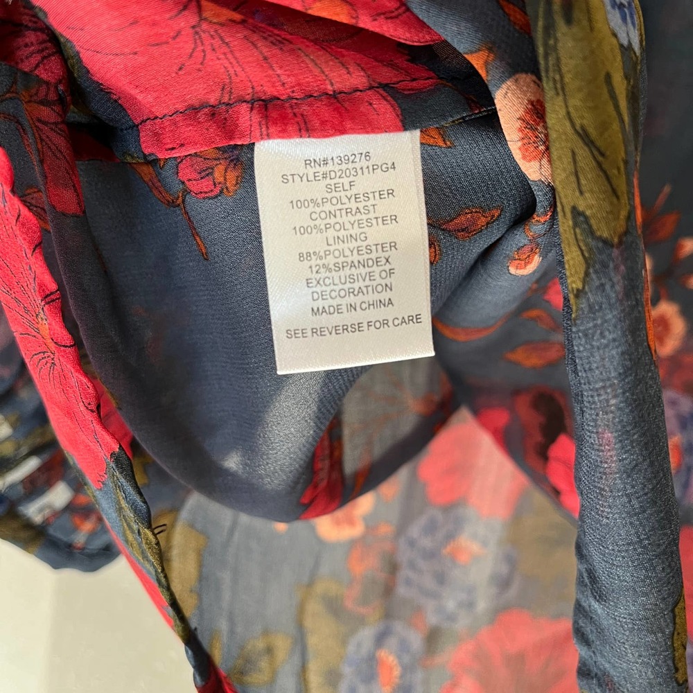 Anthropologie Navy Floral Peasant Blouse with Pink & Red Blossoms - Picture 5 of 6